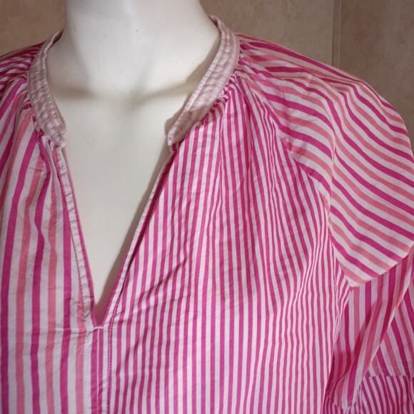 FREE ASSEMBLY Pink Stripe Cotton Peplum Blouse Top Sz L Soft Casual Quietlux - Picture 3 of 10